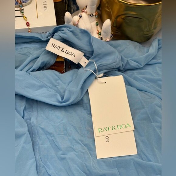 🆕 RAT & BOA 🧿 NWT Freja Slinky Baby Blue Tie-Waist T-Shirt Mini Dress, Sz S - Picture 12 of 15